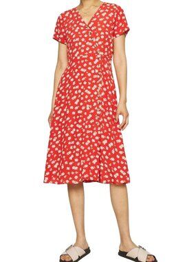 Madewell Button Wrap Midi Dress Small Aloha Thai Chili 2020 Size 6